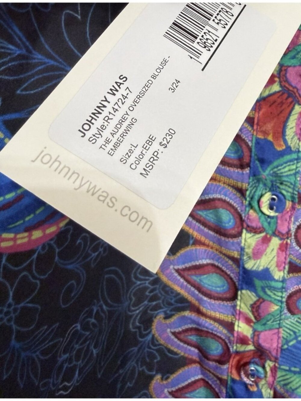 Johnny Was The Audrey Emberwing Oversized Silk Blouse NWT Size Large - Picture 6 of 7